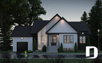 front - BASE MODEL - House plan from the Maibec X Drummond House Plans' collection featuring: 3 beds, garage, mudroom - Hudson