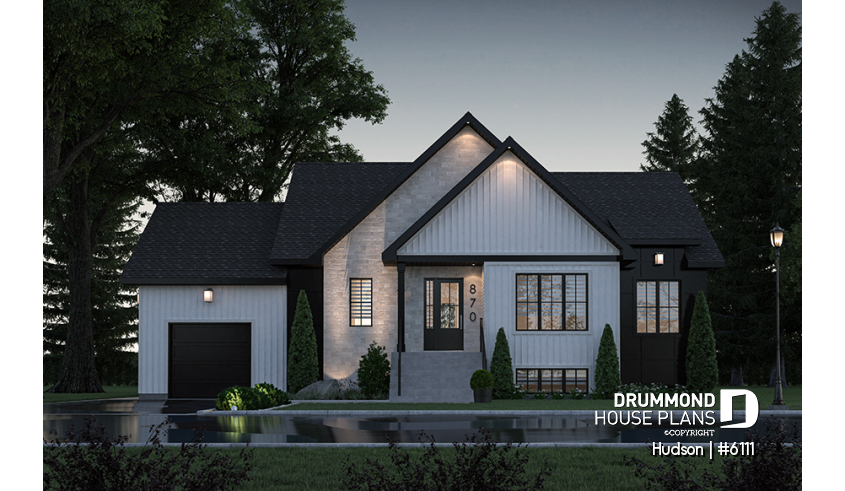 front - BASE MODEL - House plan from the Maibec X Drummond House Plans' collection featuring: 3 beds, garage, mudroom - Hudson