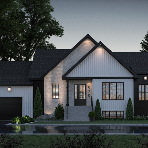 front - BASE MODEL - Home Design from the Maibec X Drummond House Plans' Collection Featuring: 3 Beds, Garage, Mudroom - Hudson