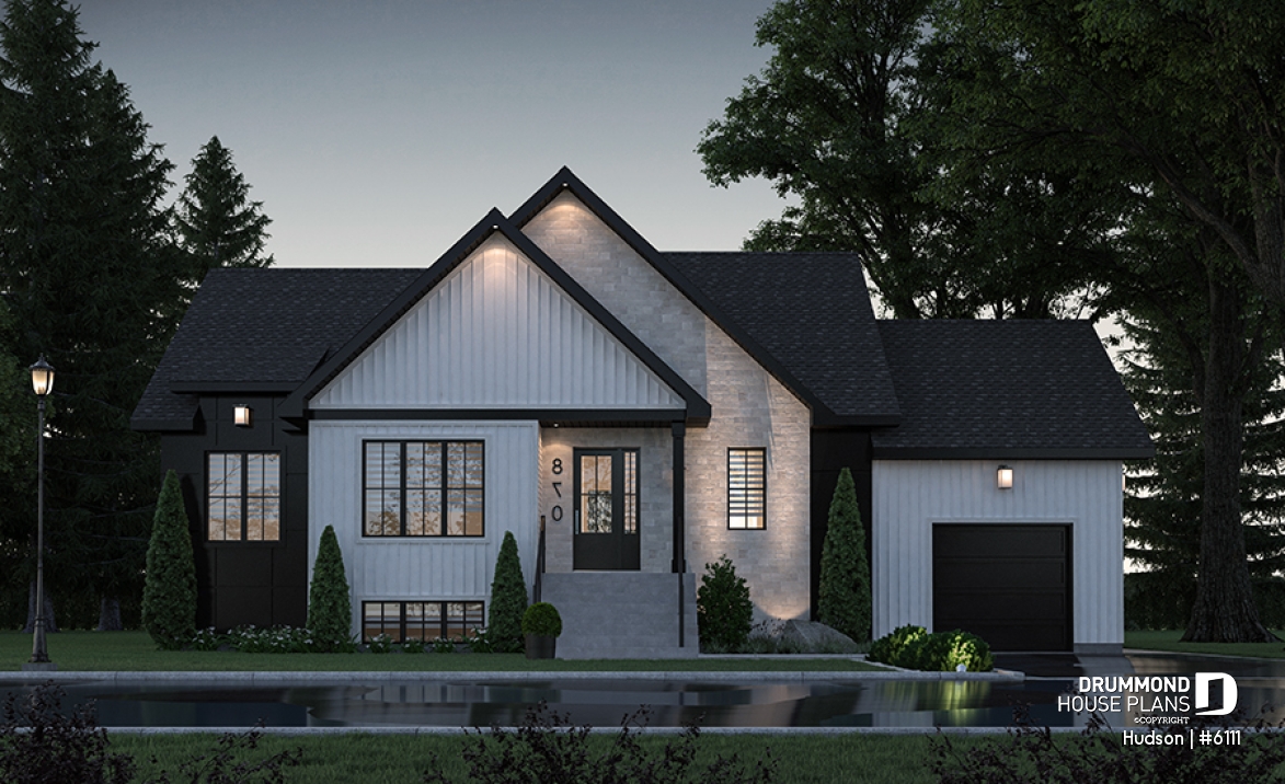 front - BASE MODEL - Home Design from the Maibec X Drummond House Plans' Collection Featuring: 3 Beds, Garage, Mudroom - Hudson