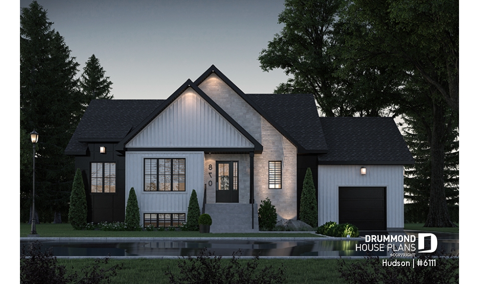 front - BASE MODEL - Home Design from the Maibec X Drummond House Plans' Collection Featuring: 3 Beds, Garage, Mudroom - Hudson