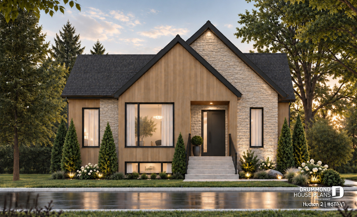 front - BASE MODEL - Modern Small Ranch House Plan with 3 Main-Floor Bedrooms and Up to 5 Bedrooms - Hudson 2