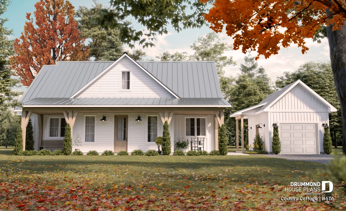 front - BASE MODEL - Country style one-story home on a slab, 3 beds, screened-in porch - Country Cottage