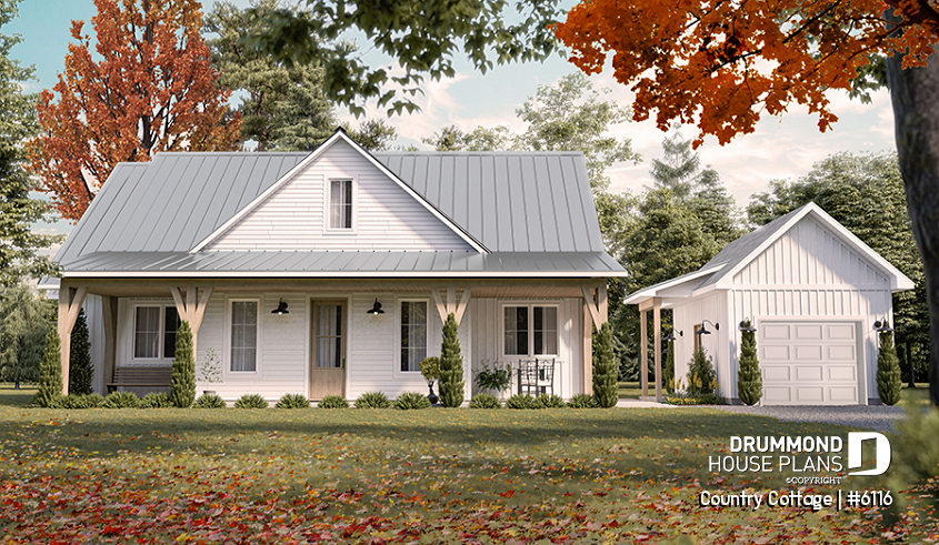 front - BASE MODEL - Country style one-story home on a slab, 3 beds, screened-in porch - Country Cottage