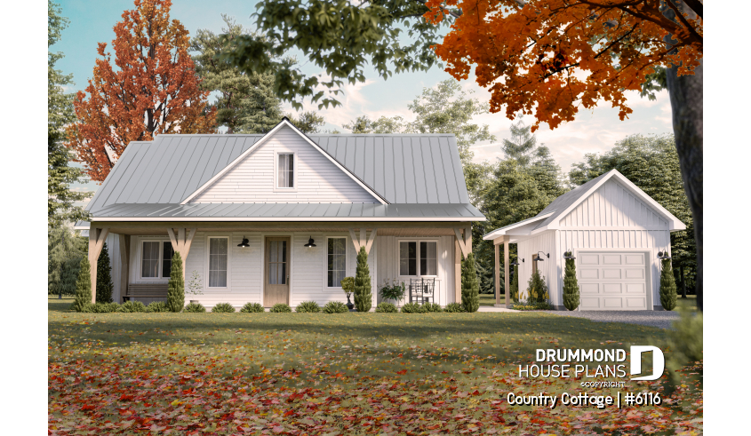 front - BASE MODEL - Country style one-story home on a slab, 3 beds, screened-in porch - Country Cottage