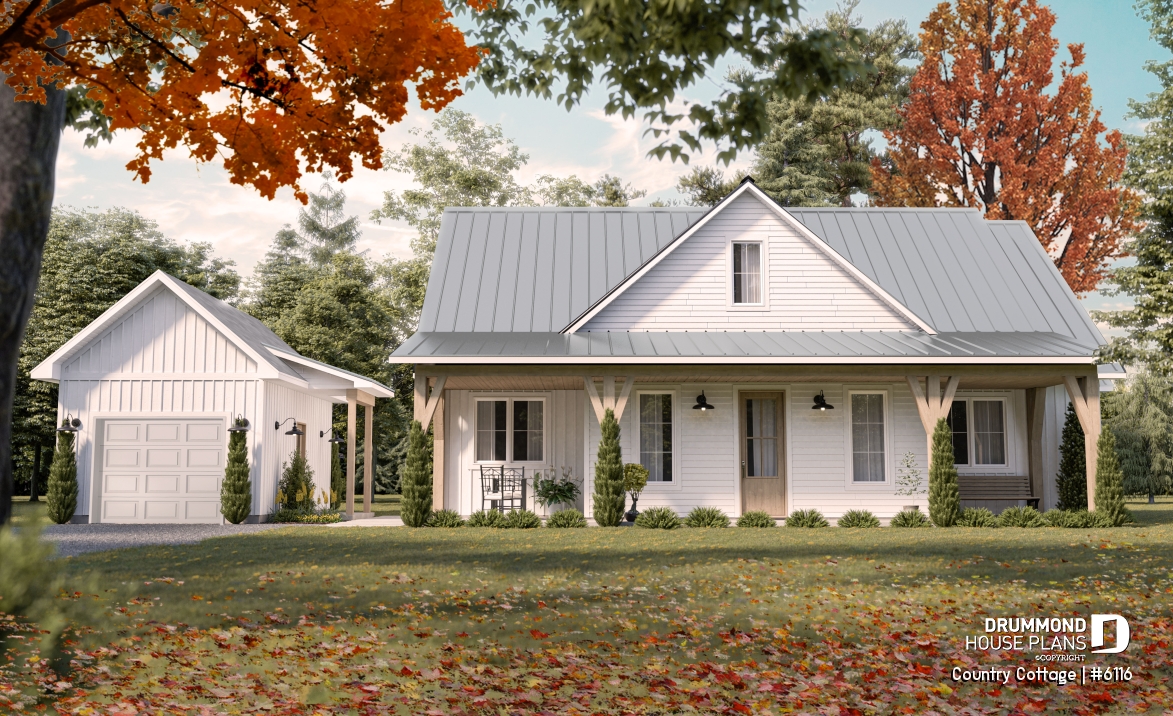 front - BASE MODEL - Country style one-story home on a slab, 3 beds, screened-in porch - Country Cottage
