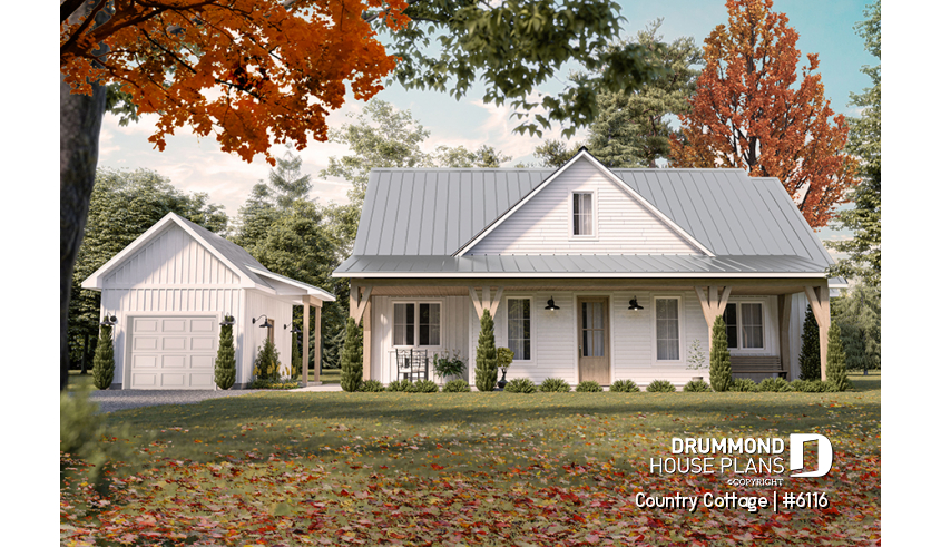 front - BASE MODEL - Country style one-story home on a slab, 3 beds, screened-in porch - Country Cottage