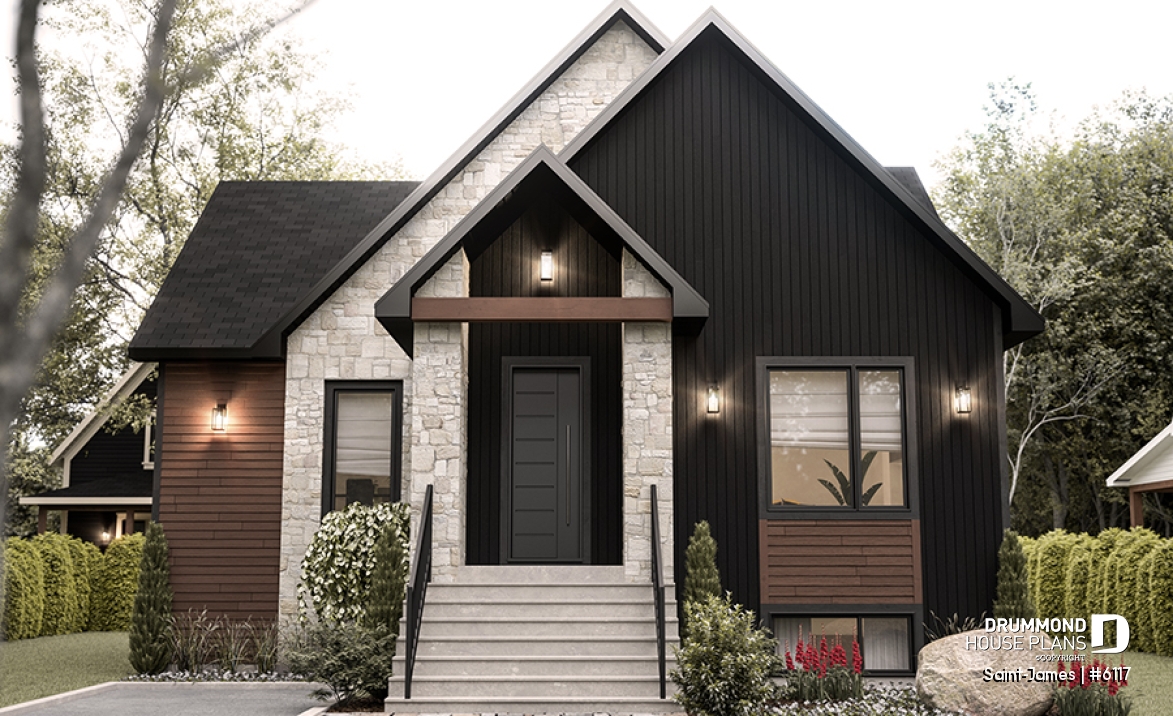 front - BASE MODEL - Elegant bungalow with central fireplace, large island, and up to 4 flexible bedrooms - Saint-James