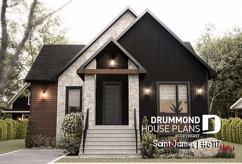 front - BASE MODEL - Compact 3 bedroom modern farmhouse with office, 2 family rooms - Saint-James