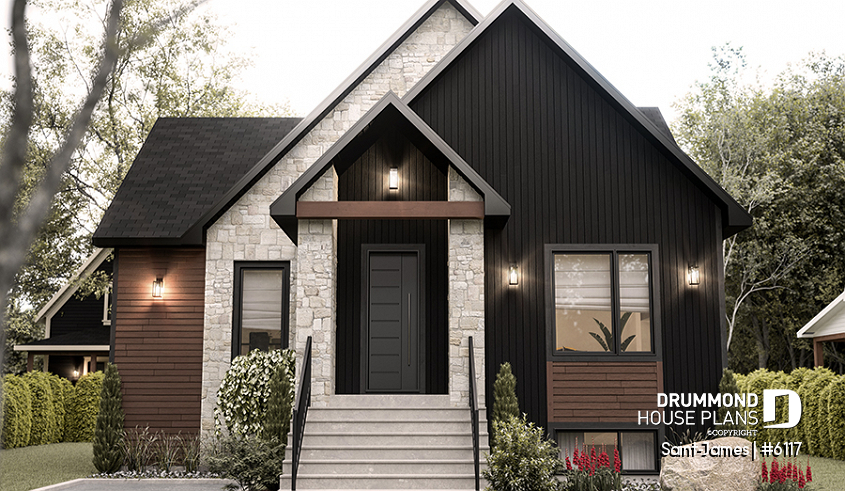 front - BASE MODEL - Compact 3 bedroom modern farmhouse with office, 2 family rooms - Saint-James