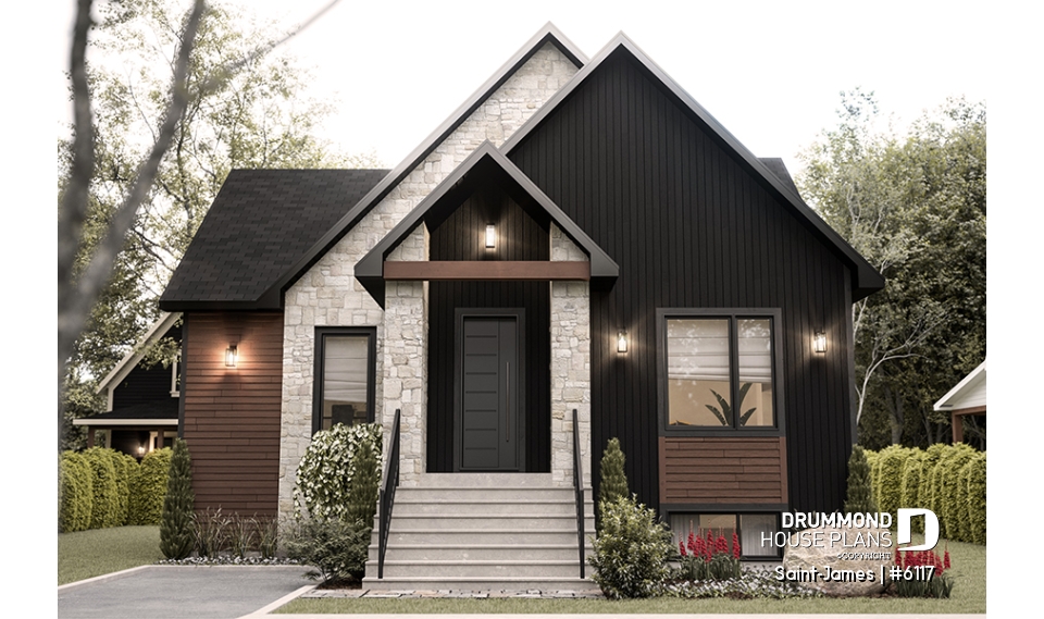 front - BASE MODEL - Elegant bungalow with central fireplace, large island, and up to 4 flexible bedrooms - Saint-James