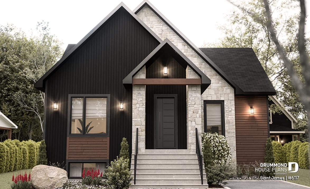 front - BASE MODEL - Elegant bungalow with central fireplace, large island, and up to 4 flexible bedrooms - Saint-James