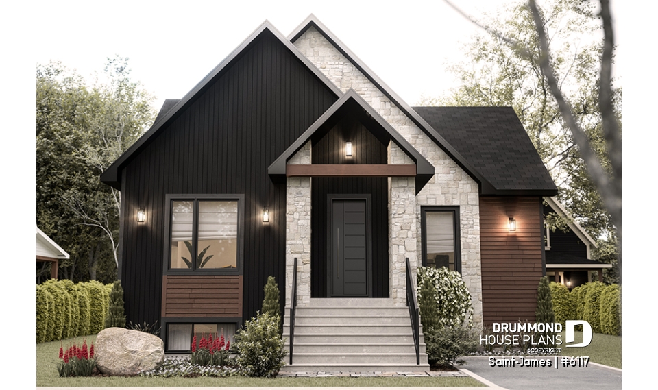 front - BASE MODEL - Elegant bungalow with central fireplace, large island, and up to 4 flexible bedrooms - Saint-James