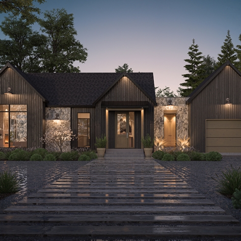 front - BASE MODEL - Scandinavian Style Open-Concept House Plan with Garage, 1 to 4 Bedrooms, and Optional Basement! - Pinot