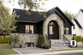 front - BASE MODEL - Small English style bungalow house plan with fully finished basement for a total of 4 bedrooms - Birchwood