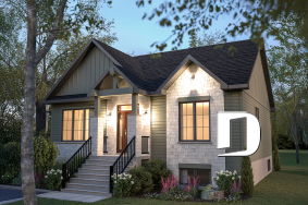 front - BASE MODEL - Country style modest single-story house plan, 2 to 4 bedrooms, open concept and finished basement (optional $) - Toundra