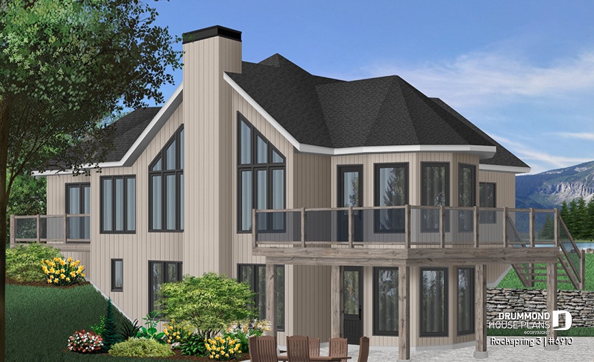 Color version 1 - Rear - Stunning Lakefront home with 2 large bedrooms, unfinished basement and one-car garage - Rockspring 3