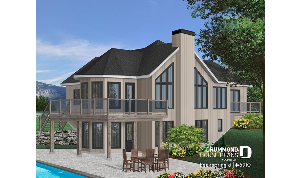 Color version 1 - Rear - Stunning Lakefront home with 2 large bedrooms, unfinished basement and one-car garage - Rockspring 3