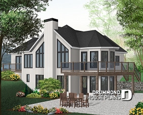 Color version 1 - Rear - Large 2 to 4 cottage with 2 family rooms and open floor plan layout, fireplace and cathedral ceiling - Rockspring 5