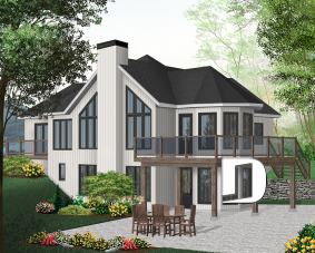 Rear view - BASE MODEL - Large 2 to 4 cottage with 2 family rooms and open floor plan layout, fireplace and cathedral ceiling - Rockspring 5