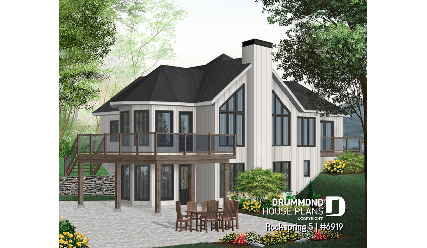 Rear view - BASE MODEL - Large 2 to 4 cottage with 2 family rooms and open floor plan layout, fireplace and cathedral ceiling - Rockspring 5