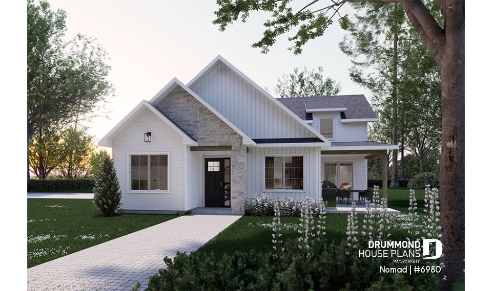 front - BASE MODEL - Small one bedroom house with attached RV garage, with option to convert RV garage into extra beds/baths - Nomad