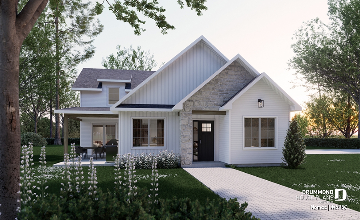 front - BASE MODEL - Small one bedroom house with attached RV garage, with option to convert RV garage into extra beds/baths - Nomad