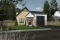 front - BASE MODEL - Small contemporary house w/ attached garage for RV, and one bedroom OR option without garage, with 3 bedrooms - July