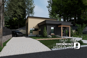Color version 1 - Front - Small Modern house with 28'8'' x 18'8'' size VR garage and several floor layout options - Halte