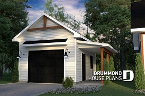 front - BASE MODEL - 1-car garage with lean-to, modern farmhouse style - Simsbury