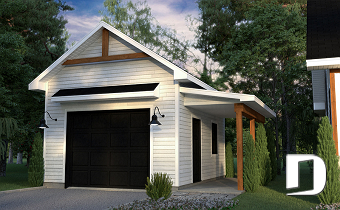 front - BASE MODEL - 1-car garage with lean-to, modern farmhouse style - Simsbury