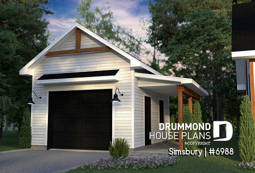 front - BASE MODEL - 1-car garage with lean-to, modern farmhouse style - Simsbury