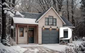 front - BASE MODEL - Beautiful garage plan with workshop and wood stove. Storage area on second floor. - Spruce