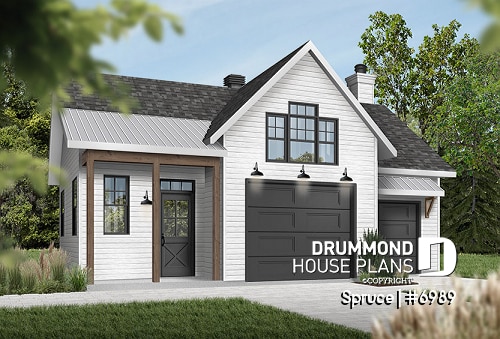 front - BASE MODEL - Beautiful garage plan with workshop and wood stove. Storage area on second floor. - Spruce