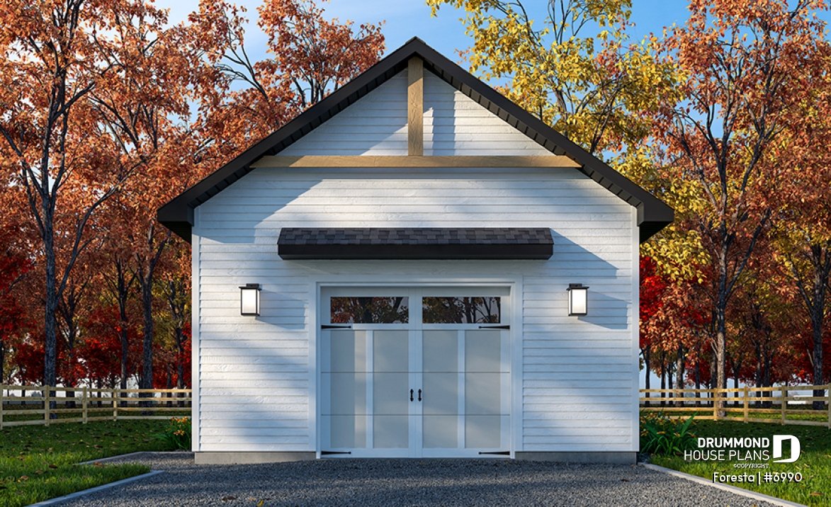 front - BASE MODEL - One-car Garage Blueprint, Country Farmhouse Style - Foresta