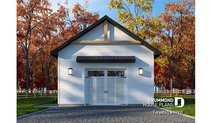 front - BASE MODEL - One-car garage, country farmhouse style - Foresta