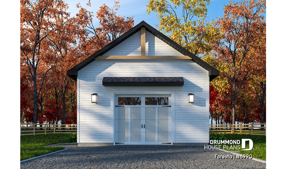 front - BASE MODEL - One-car Garage Blueprint, Country Farmhouse Style - Foresta