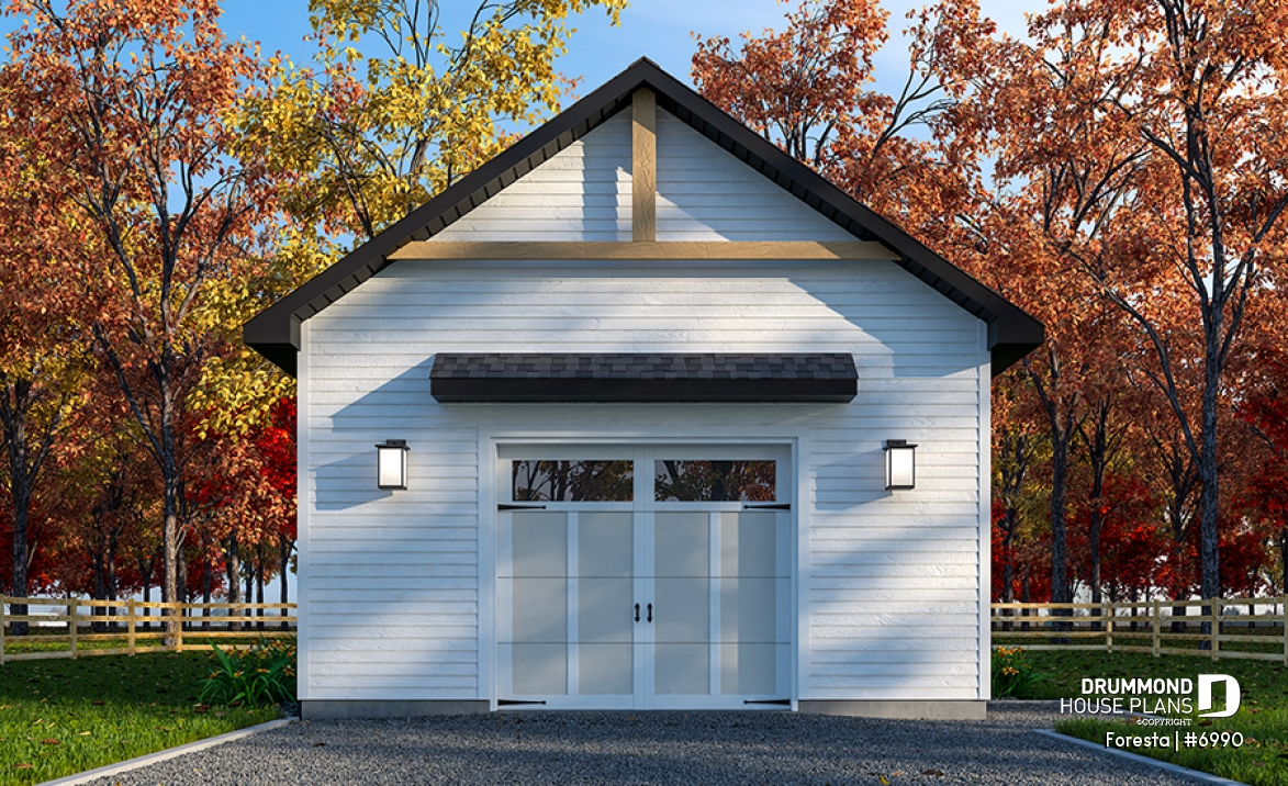 front - BASE MODEL - One-car Garage Blueprint, Country Farmhouse Style - Foresta