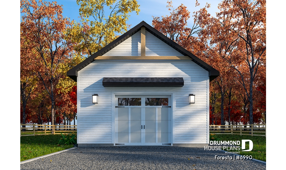 front - BASE MODEL - One-car Garage Blueprint, Country Farmhouse Style - Foresta