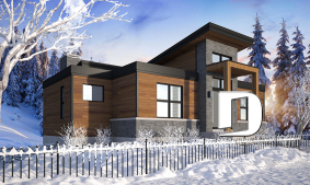 Color version 1 - Front - Modern Cottage house plan with finished walkout basement, 4 beds, 3 baths, large rear terrace, 2 fireplaces - Gleason