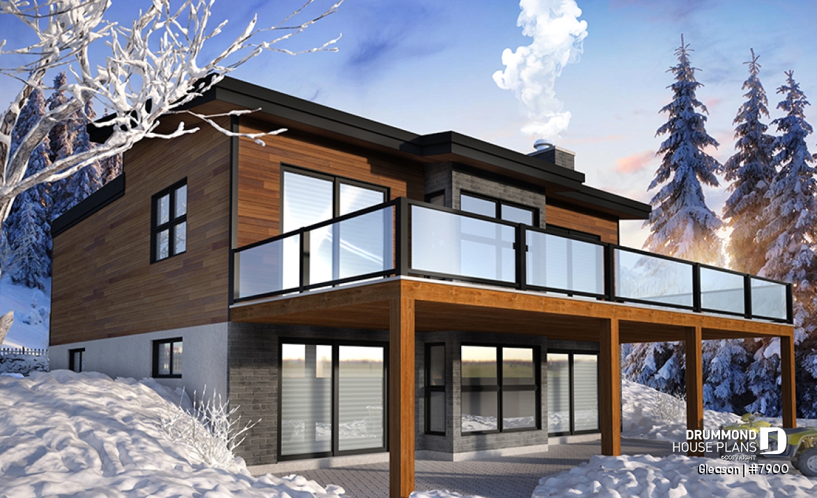 Color version 1 - Rear - Modern Cottage house plan with finished walkout basement, 4 beds, 3 baths, large rear terrace, 2 fireplaces - Gleason