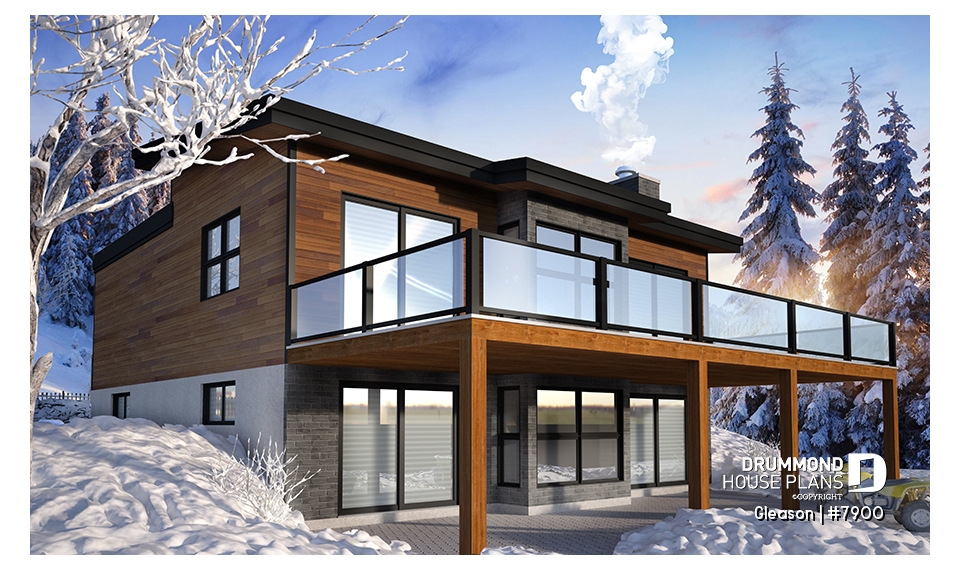 Color version 1 - Rear - Modern Cottage house plan with finished walkout basement, 4 beds, 3 baths, large rear terrace, 2 fireplaces - Gleason