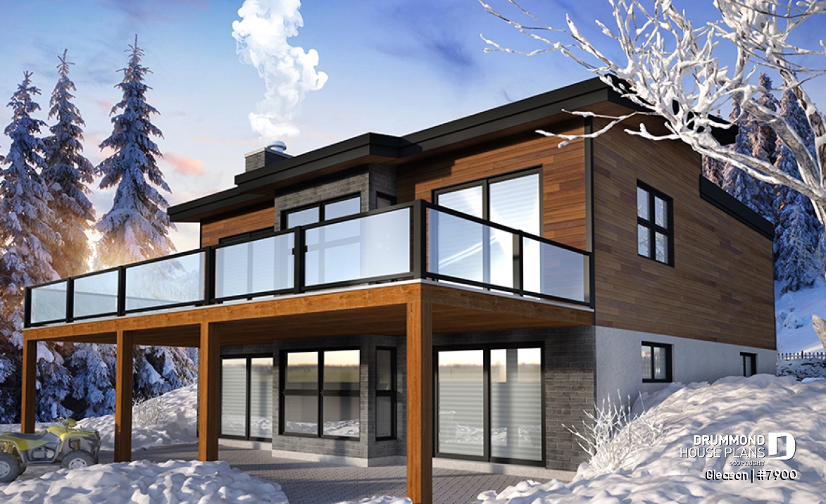 Color version 1 - Rear - Modern Cottage house plan with finished walkout basement, 4 beds, 3 baths, large rear terrace, 2 fireplaces - Gleason