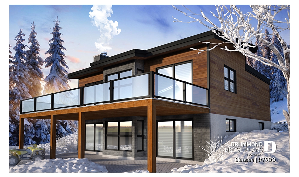 Color version 1 - Rear - Modern Cottage house plan with finished walkout basement, 4 beds, 3 baths, large rear terrace, 2 fireplaces - Gleason