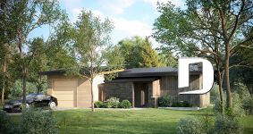 front - BASE MODEL - Eco-friendly tiny house plan with greenhouse and garage, one bedroom and open concept - PUR 2