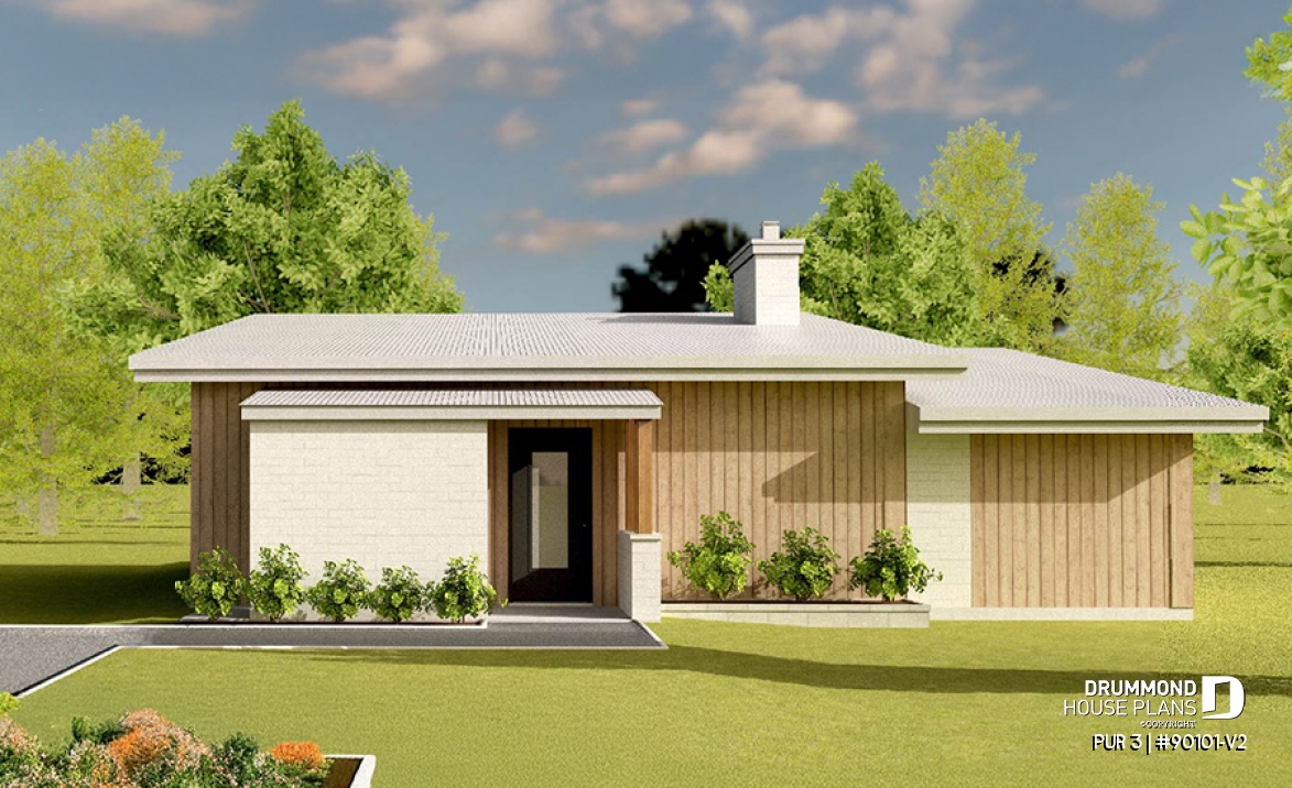 front - BASE MODEL - 3 bedroom eco-friendly home plan with a greenhouse, and great open floor plan concept - PUR 3