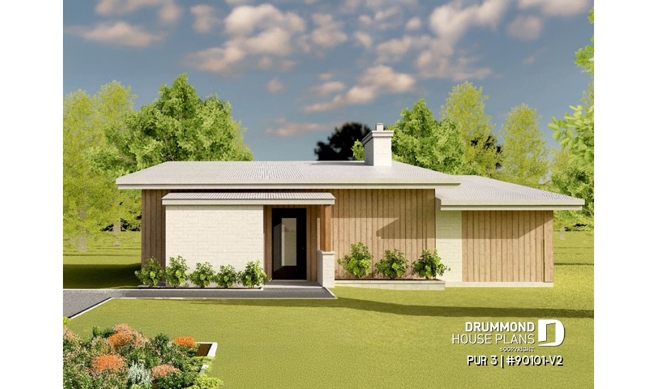 front - BASE MODEL - 3 bedroom eco-friendly home plan with a greenhouse, and great open floor plan concept - PUR 3