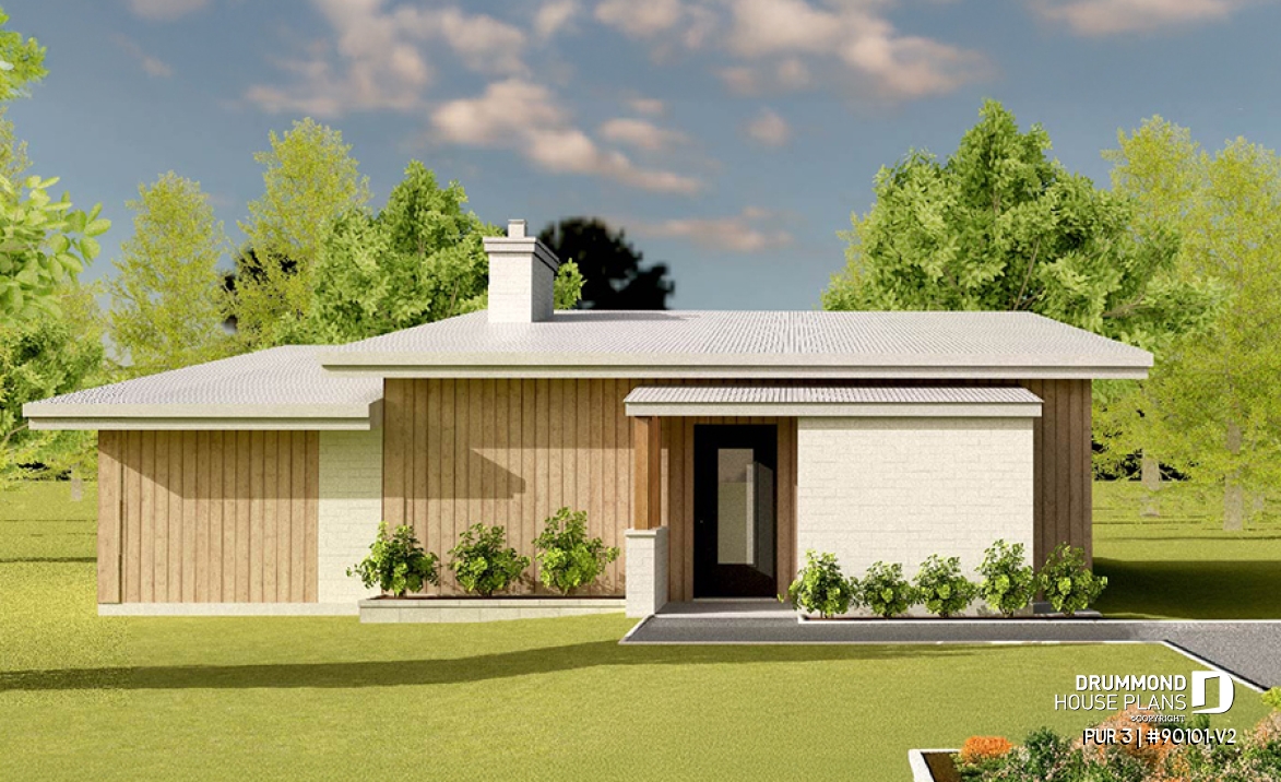 front - BASE MODEL - 3 bedroom eco-friendly home plan with a greenhouse, and great open floor plan concept - PUR 3
