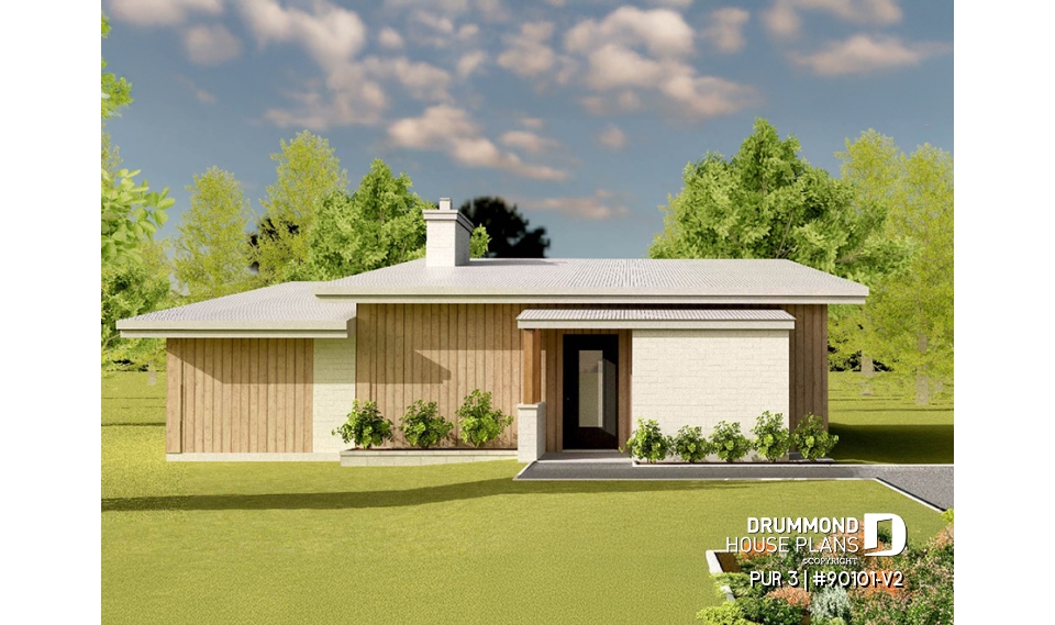 front - BASE MODEL - 3 bedroom eco-friendly home plan with a greenhouse, and great open floor plan concept - PUR 3