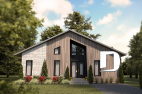 front - BASE MODEL - Environmentally friendly house plan, 1 to 4 beds, den, fireplace, mezzanine, optional finished basement ($) - Interval